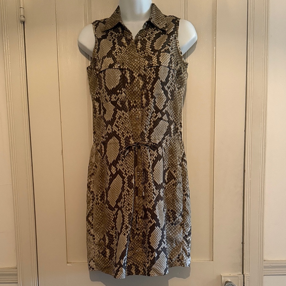 Michael Kors Sleeveless Snake-Print Shirt Dress in Brown Tones
